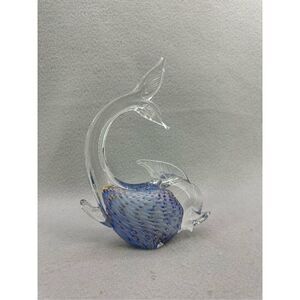 Italian Murano Art Glass Fish Blue Gold Flecks Controlled Gold Bubbles Mid Centu
